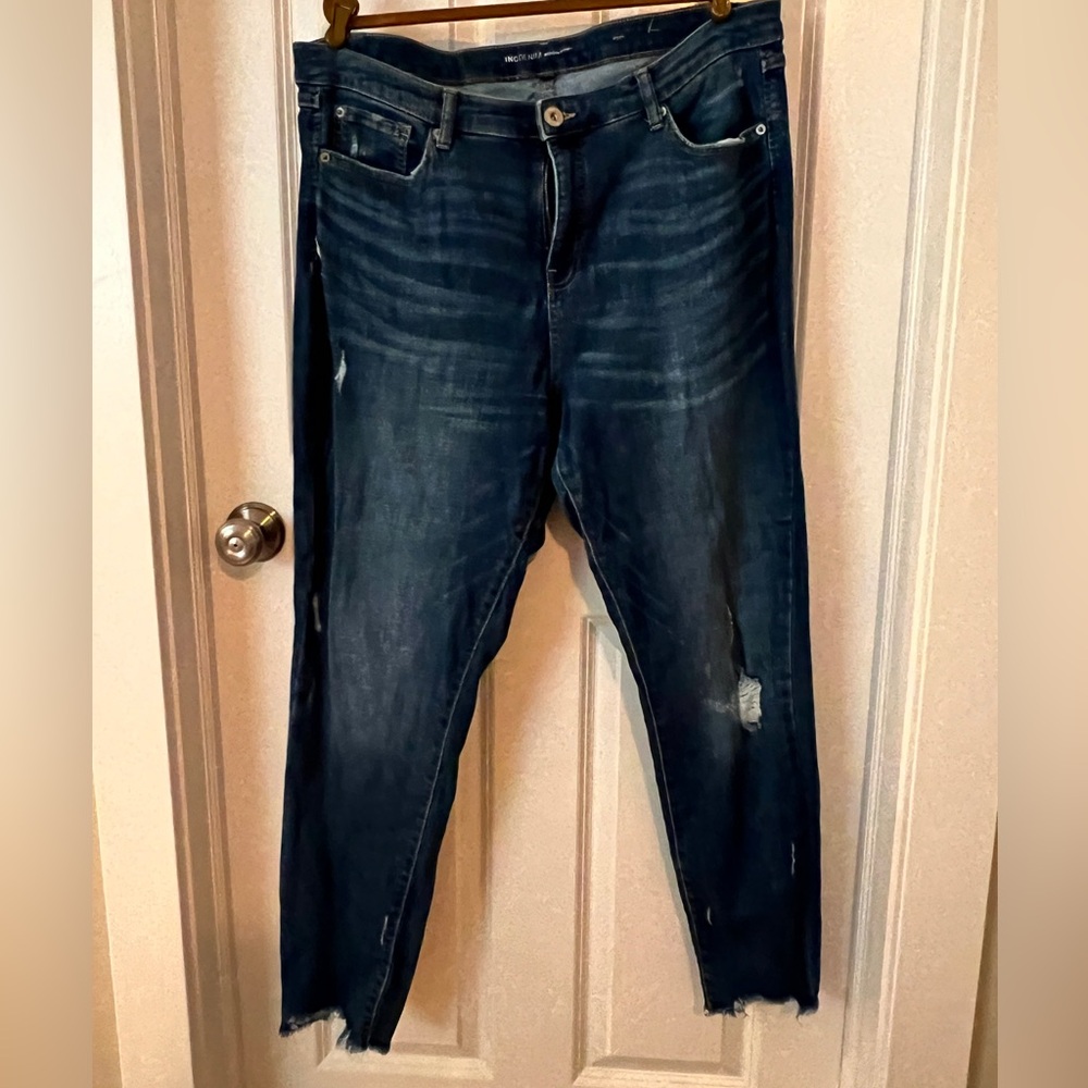 INC International Concepts Blue Skinny Jeans with Distressed Details